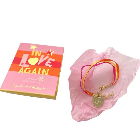 M VTG YSL Yves Saint Laurent In Love Again Gold Heart Logo Charm Ribbon Bracelet - Picture 5 of 16